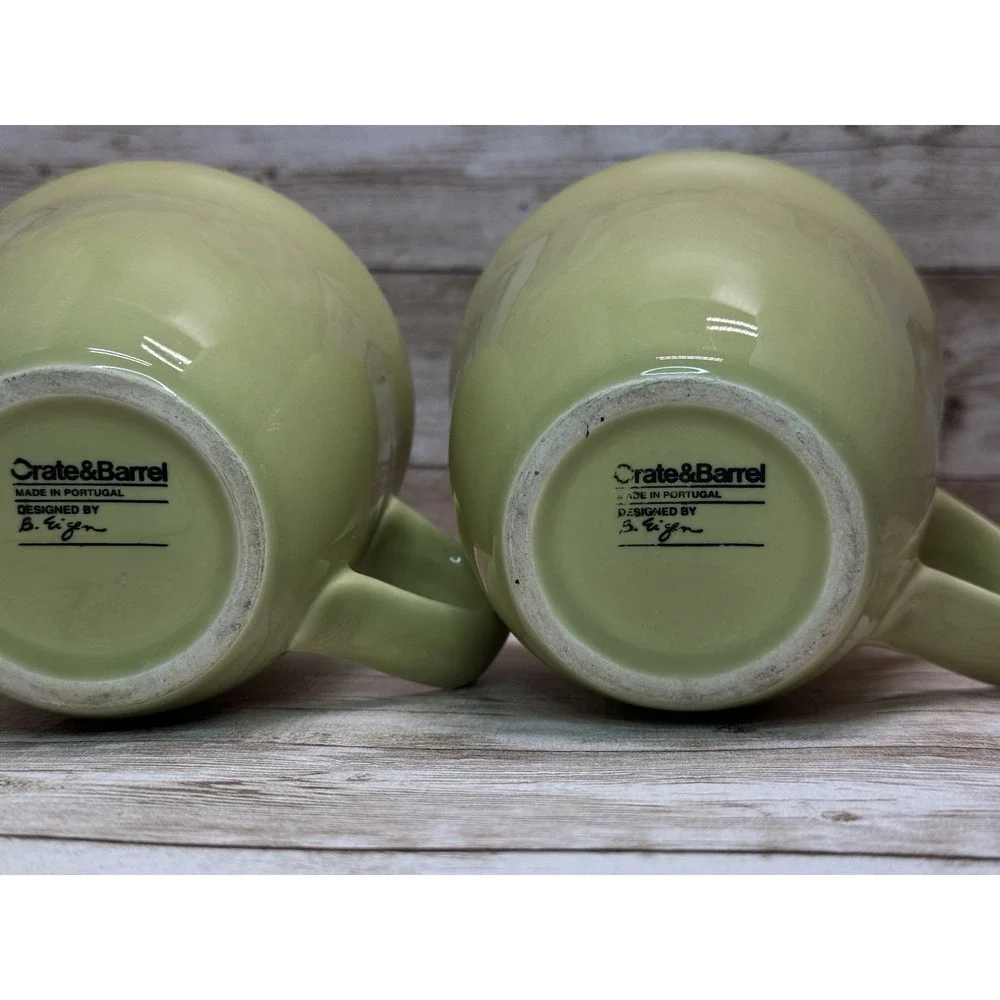Crate & Barrel Sage Green Mugs Set of 2 – Designed by Barbara Eigen VTG Portugal